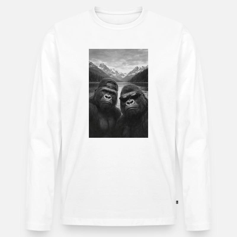 Gorilla Duo Bergsee - Männer Premium Bio Langarmshirt - Weiß