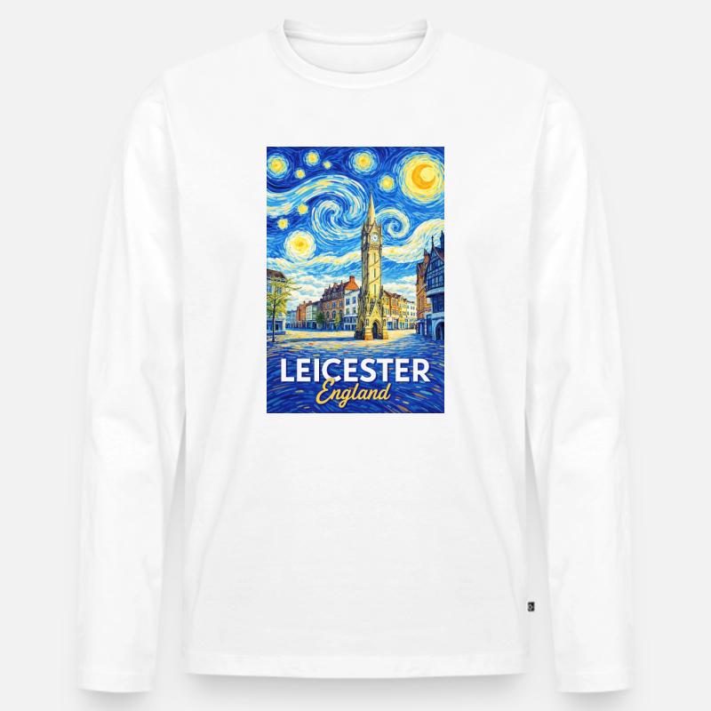 Leicester England im Van-Gogh-Stil - Männer Premium Bio Langarmshirt - Weiß