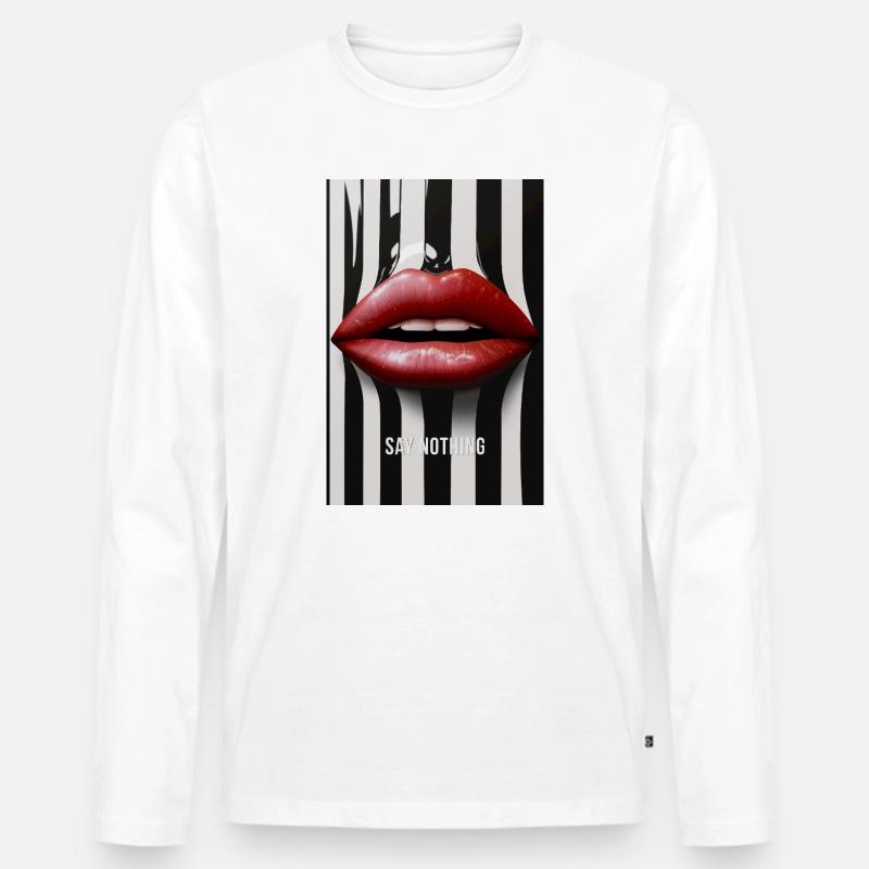 Say Nothing Lippen Statement Design - Männer Premium Bio Langarmshirt - Weiß