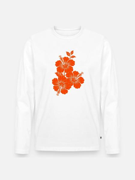 Orange Hibiscus Triple Flower Silhouette - Men's Premium Organic Long Sleeve Shirt - white