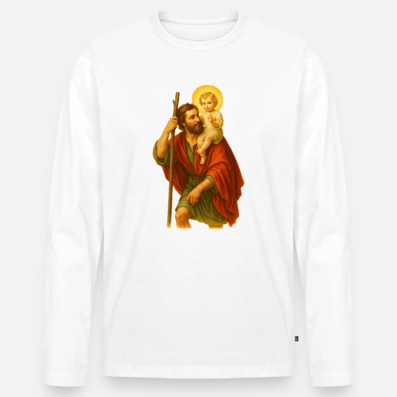 Heiliger Begleiter mit Kind - Männer Premium Bio Langarmshirt - Weiß