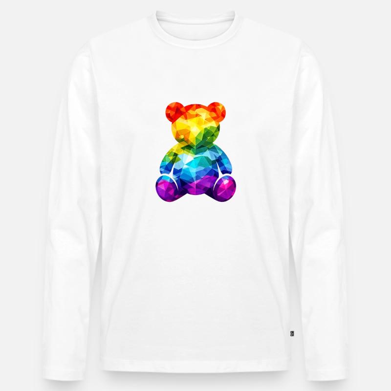 Rainbow teddy bear in geometric pattern - Men's Premium Organic Long Sleeve Shirt - white