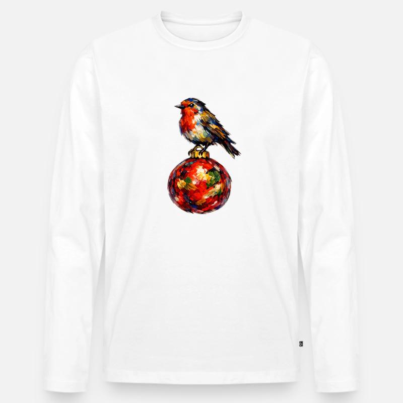Vogel auf Weihnachtskugel . KI generiert - Männer Premium Bio Langarmshirt - Weiß