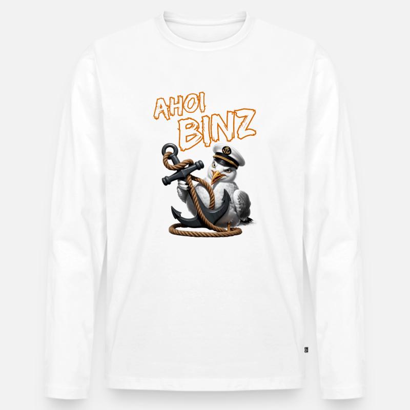 Ahoi Binz ! lustige Möwe mit Anker - Männer Premium Bio Langarmshirt - Weiß