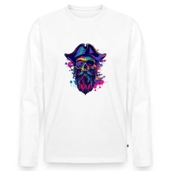 Pirate Skull - Men's Premium Organic Long Sleeve Shirt - white - Front - Nico (187cm)