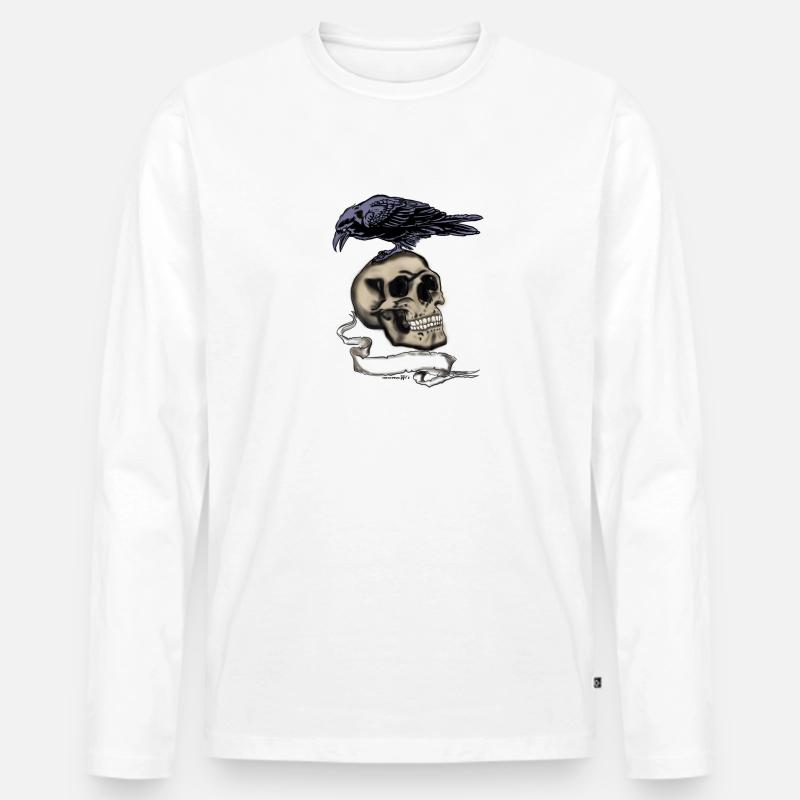 Rabe Totenkopf - Männer Premium Bio Langarmshirt - Weiß