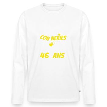 connerie 46 ans / humour anniversaire 46 ans - T-shirt manches longues Premium bio Homme - blanc - Devant - Nico (187cm)