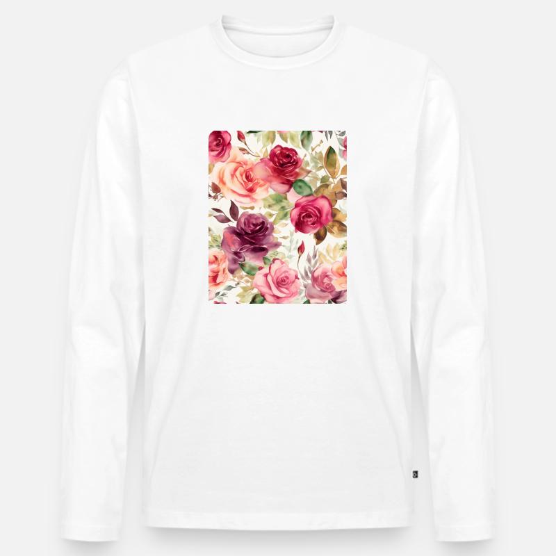 Wasserfarben Rose - Männer Premium Bio Langarmshirt - Weiß