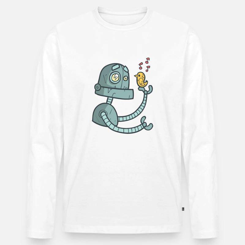 Roboter mit Vogel - Männer Premium Bio Langarmshirt - Weiß