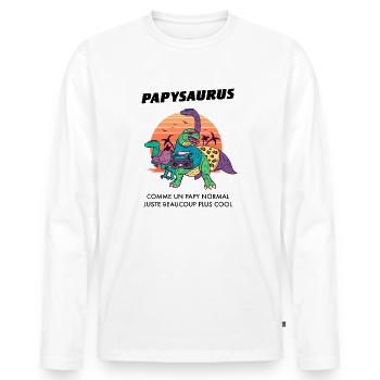 Papysaurus Grand-Père Dinosaure Humour Papy - Men's Premium Organic Long Sleeve Shirt - white - Front - Nico (187cm)
