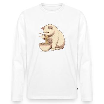 Katze isst Ramen Nudeln - Männer Premium Bio Langarmshirt - Weiß - Vorne - Nico (187cm)
