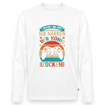 Reicht mir den Controller, der König will zocken - Männer Premium Bio Langarmshirt - Weiß - Vorne - Nico (187cm)