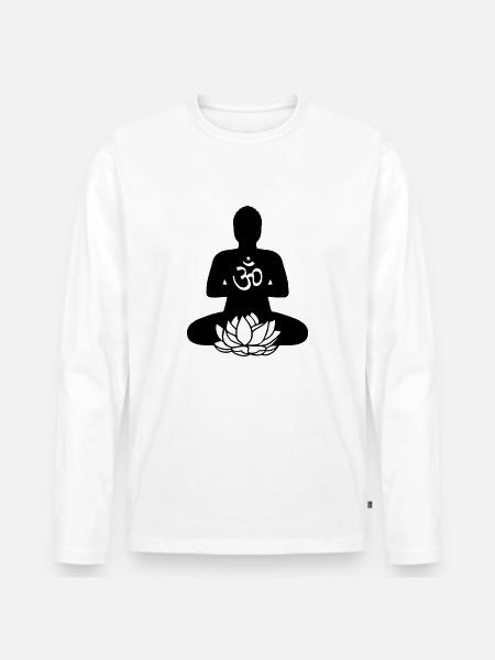 BUDDHA | Lotus & Om | 2 - Men's Premium Organic Long Sleeve Shirt - white