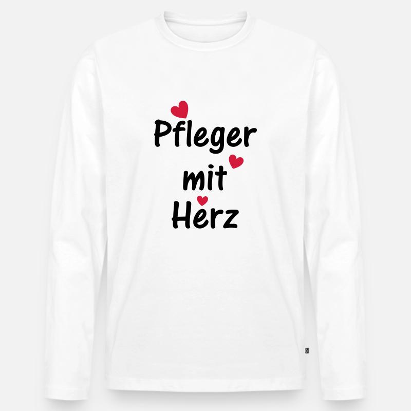 Pfleger mit Herz - Männer Premium Bio Langarmshirt - Weiß