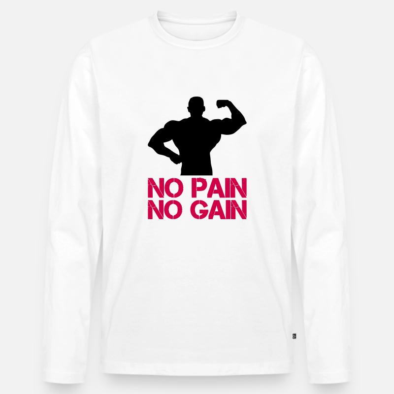 Bodybuilder Pain Gain - Männer Premium Bio Langarmshirt - Weiß