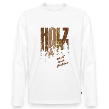 Holz macht mich glücklich - Schreiner Spruch - Männer Premium Bio Langarmshirt - Weiß - Vorne - Nico (187cm)