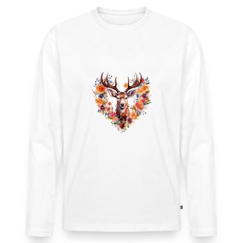 Ersatz Dirndl Hirschgeweih Hirsch - Männer Premium Bio Langarmshirt - Weiß - Vorne - Nico (187cm)
