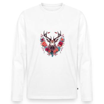 Ersatz Dirndl Hirschgeweih Hirsch - Männer Premium Bio Langarmshirt - Weiß - Vorne - Nico (187cm)