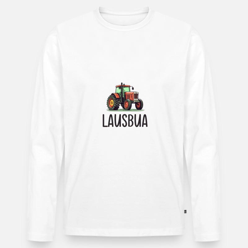 Lausbua Traktor Bayerischer Dialekt Herren - Männer Premium Bio Langarmshirt - Weiß
