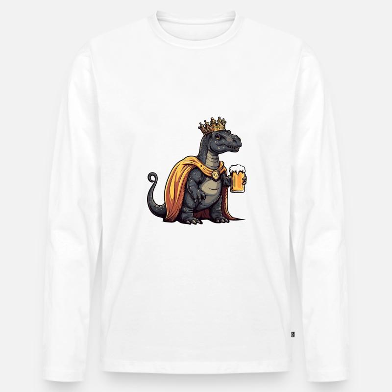 Dinosaurier brontosaurus Bier Lustig - Männer Premium Bio Langarmshirt - Weiß