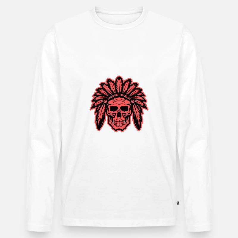 Apache Indianer Häuptling Totenkopf - Männer Premium Bio Langarmshirt - Weiß
