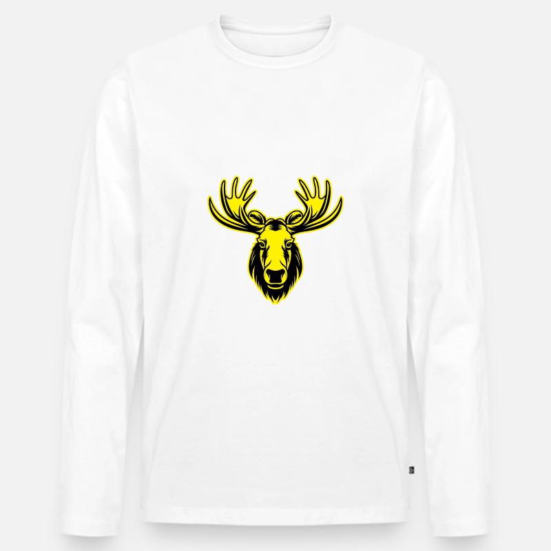 Elch Tier Porträt - Männer Premium Bio Langarmshirt - Weiß