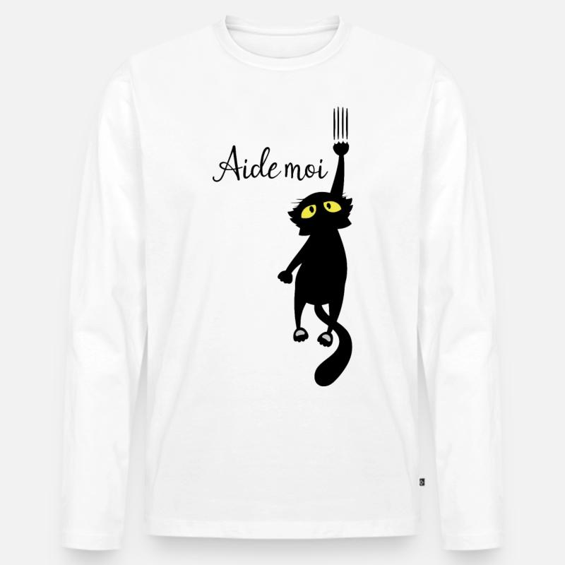 Schwarze Katze - Männer Premium Bio Langarmshirt - Weiß