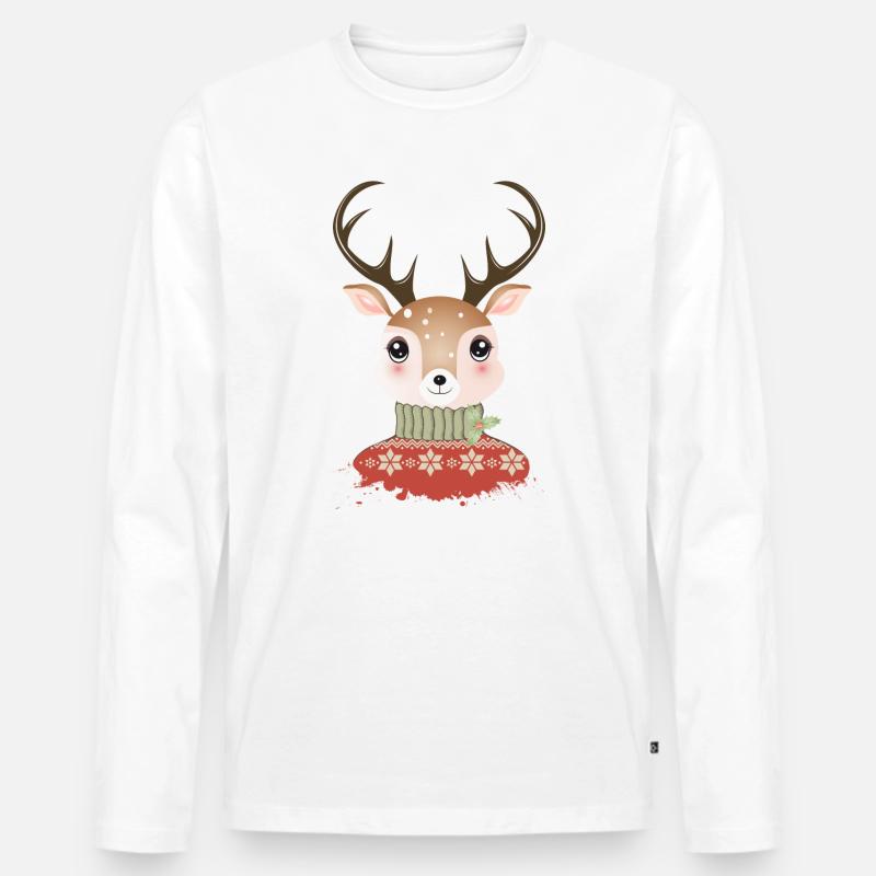 niedlicher schicker Hirsch mit Weihnachtspullover - Männer Premium Bio Langarmshirt - Weiß