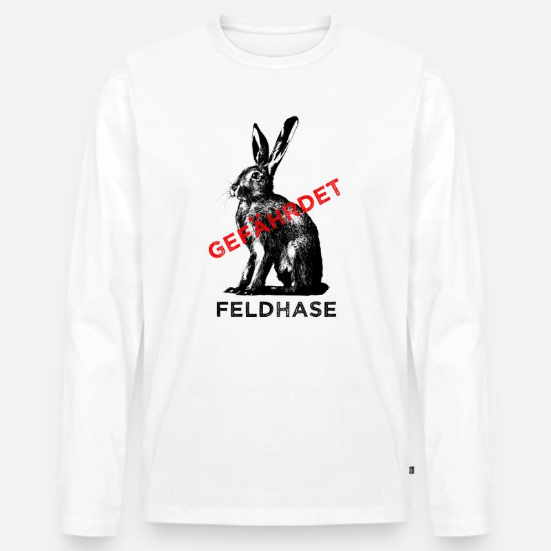 Der Feldhase ist gefährdet. - Männer Premium Bio Langarmshirt - Weiß
