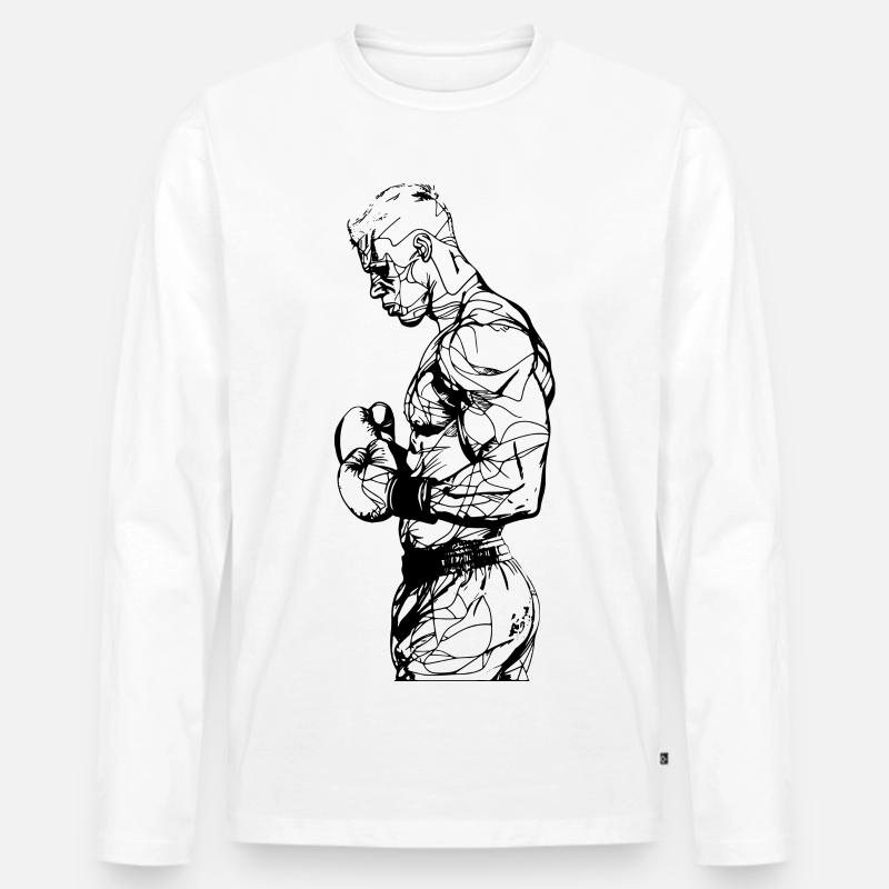Boxer Zeichnung - Männer Premium Bio Langarmshirt - Weiß