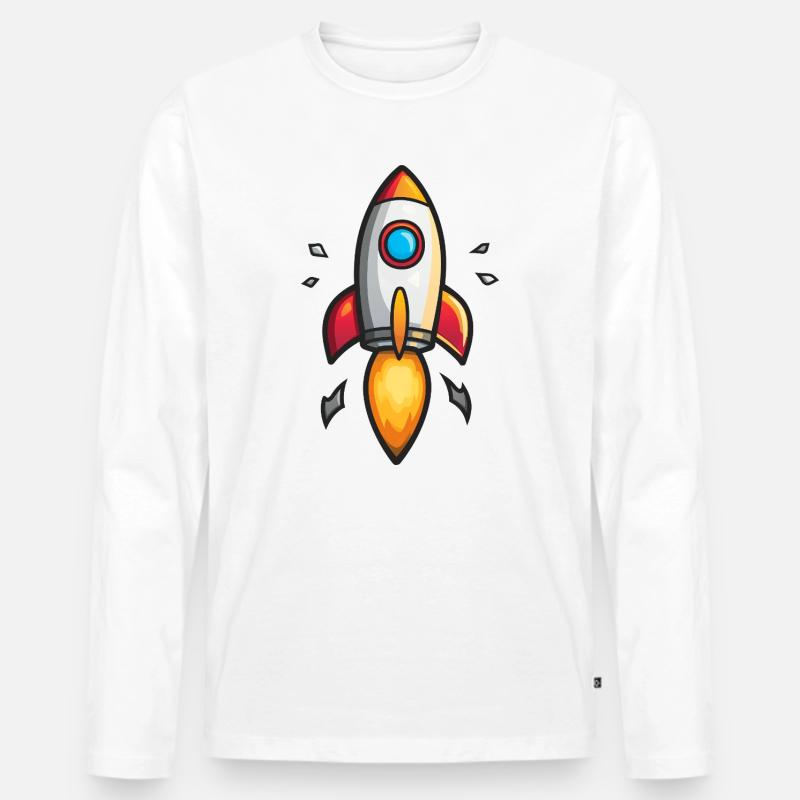 Cartoon Rakete Farbexplosion - Männer Premium Bio Langarmshirt - Weiß