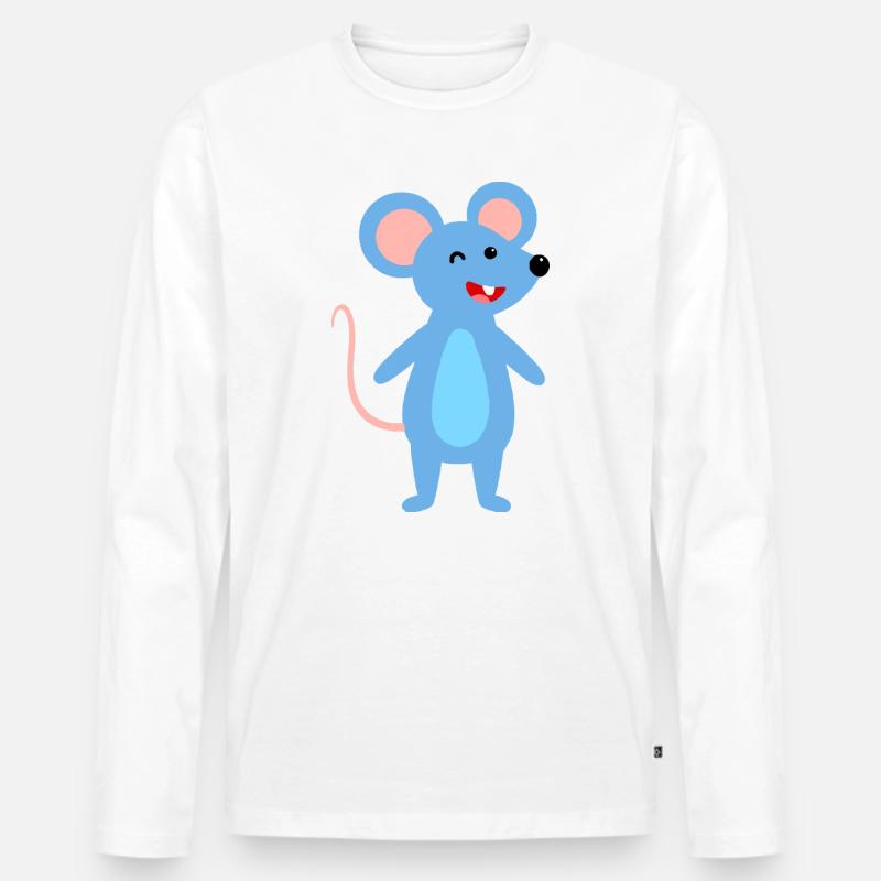 Zwinkernde blaue Maus - Männer Premium Bio Langarmshirt - Weiß
