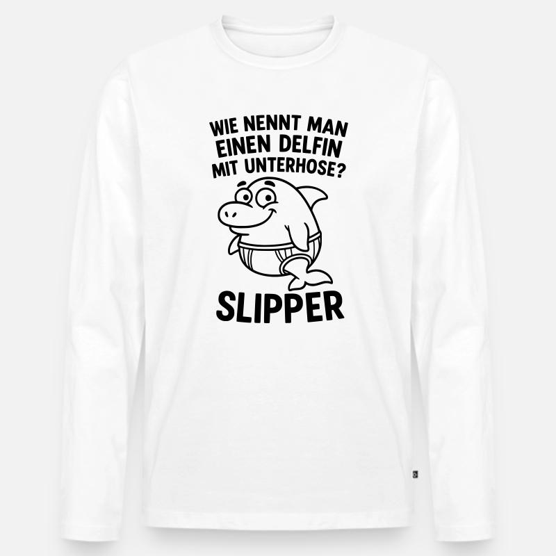 slipper delfin unterhose witz - Männer Premium Bio Langarmshirt - Weiß