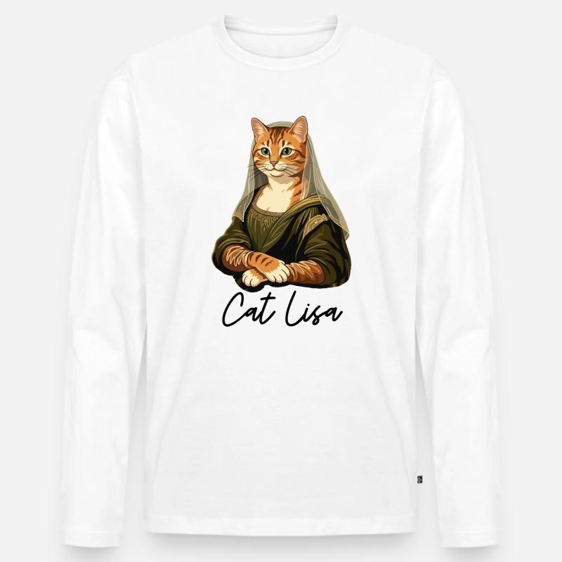 Katze Lisa Ginger Katze Mona Lisa Kunstparodie - Männer Premium Bio Langarmshirt - Weiß