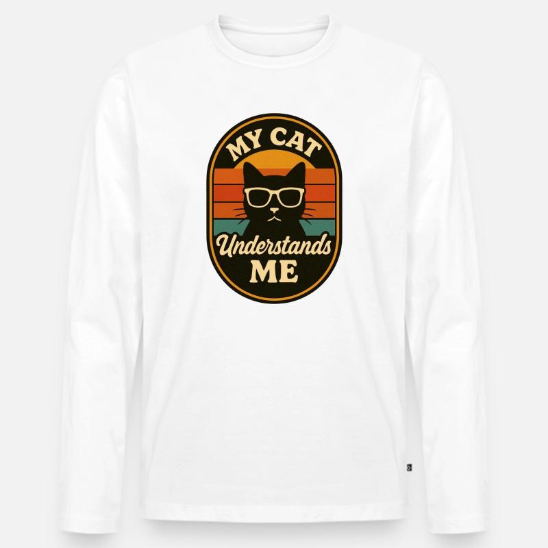 Mein Kater versteht mich Retro-Logo - Männer Premium Bio Langarmshirt - Weiß