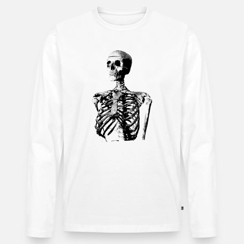 Glitch Skeleton Melt Dark Aesthetic Design - Männer Premium Bio Langarmshirt - Weiß