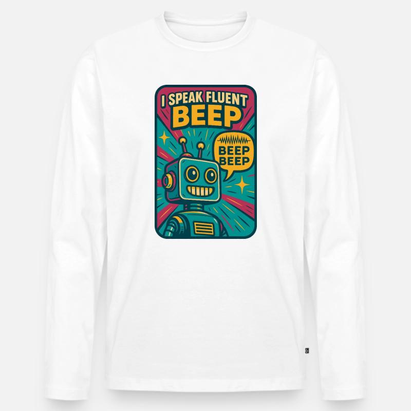 Bip fluide | Robot Science-Fi Nerd - T-shirt manches longues Premium bio Homme - blanc