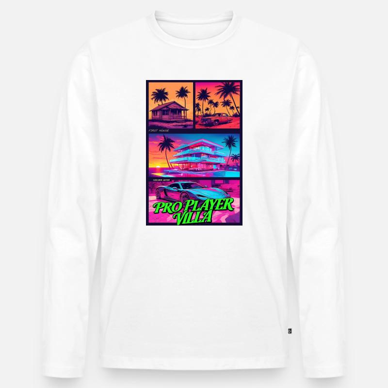 PROFISPIELER VILLA - Neon Synthwave Gaming Art - Männer Premium Bio Langarmshirt - Weiß