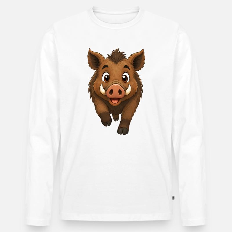 Wildschwein läuft - Männer Premium Bio Langarmshirt - Weiß
