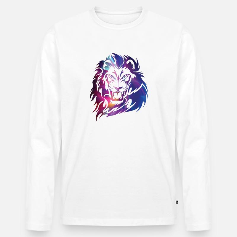 Fantasy Löwe Gesicht Mähne - Männer Premium Bio Langarmshirt - Weiß