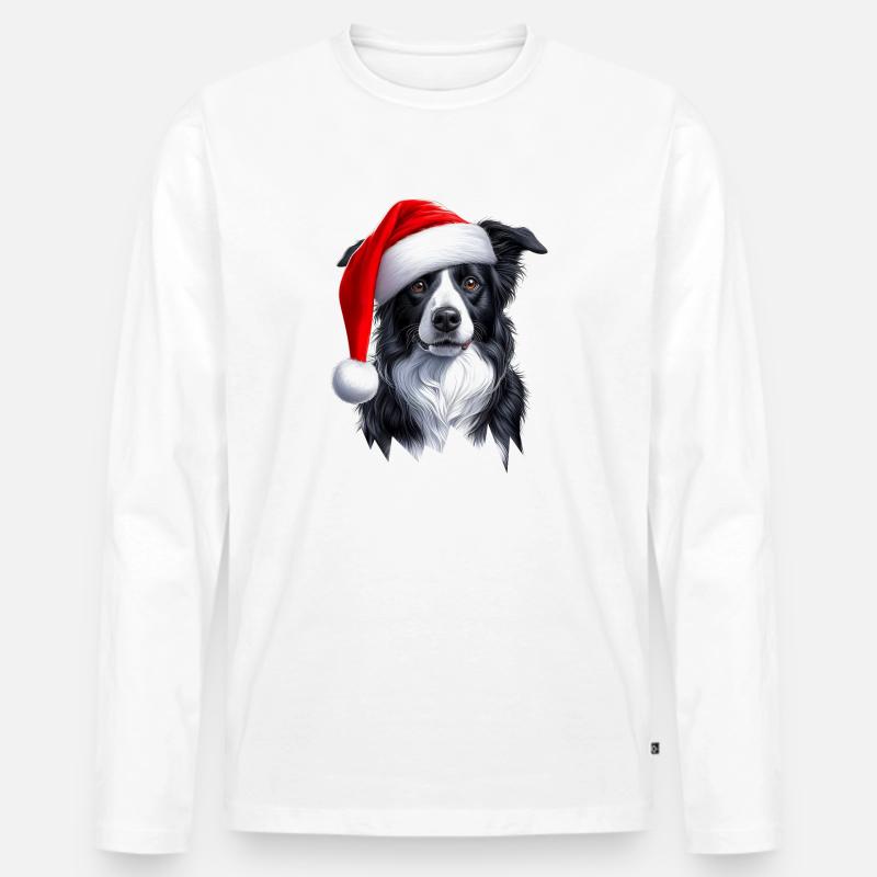 Border Collie Weihnachtsmann - Männer Premium Bio Langarmshirt - Weiß