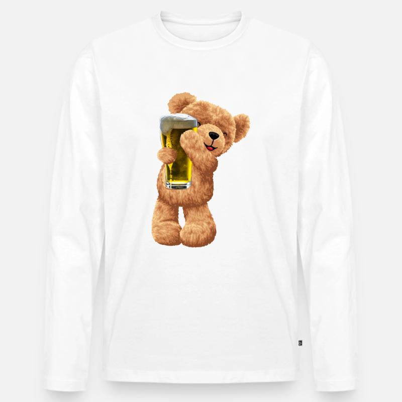 Teddybär Bär mit Bier - Männer Premium Bio Langarmshirt - Weiß