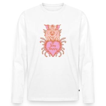 Glücksschwein mit Engelsflügeln - Männer Premium Bio Langarmshirt - Weiß - Vorne - Nico (187cm)