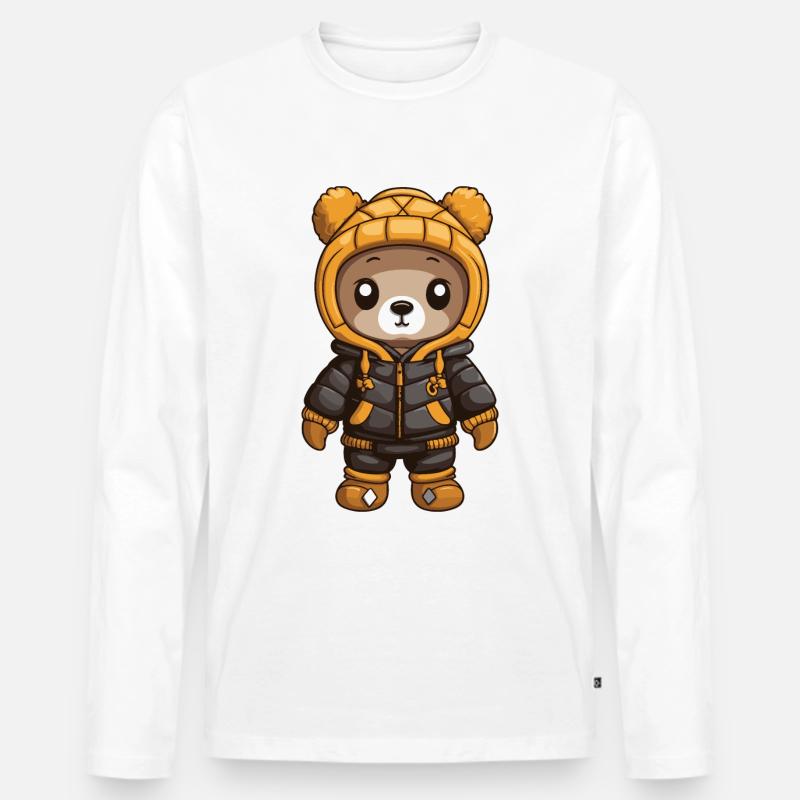 Bär Winter Comic - Männer Premium Bio Langarmshirt - Weiß