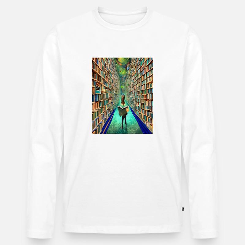 "Die Bücherei der Zeit" - Männer Premium Bio Langarmshirt - Weiß