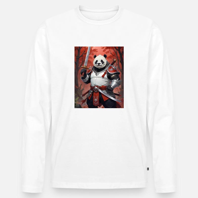 Ein monströses Ungetüm, ein Pandabär, Samurai - Männer Premium Bio Langarmshirt - Weiß
