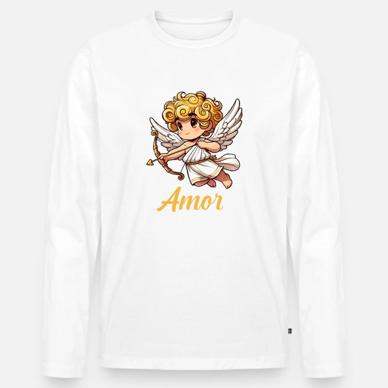 Engel Comic Amor - Männer Premium Bio Langarmshirt - Weiß