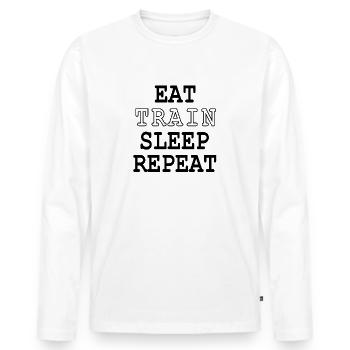 Fit Life - Eat, Train, Sleep, Repeat - Men's Premium Organic Long Sleeve Shirt - white - Front - Nico (187cm)