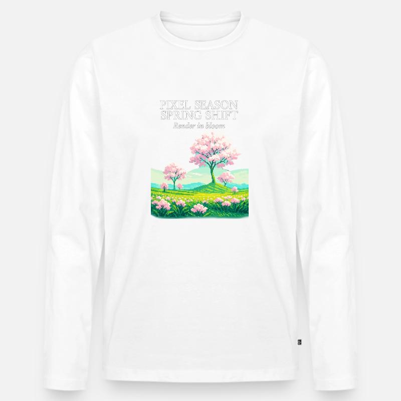 Pixelsaison: Frühlingswandel - Männer Premium Bio Langarmshirt - Weiß