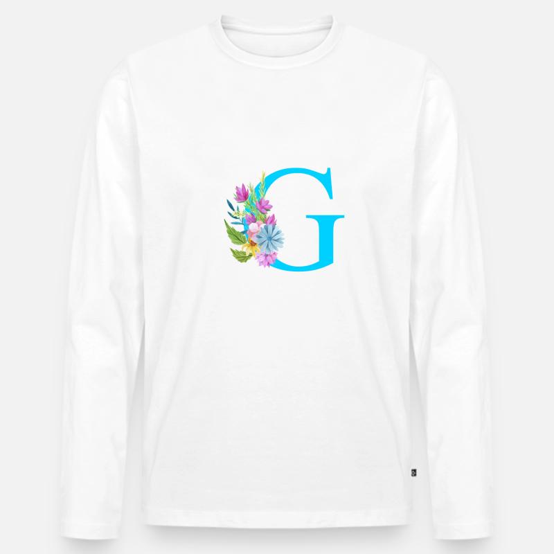 G Buchstabe Blau - Männer Premium Bio Langarmshirt - Weiß